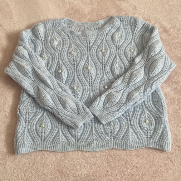 🩵✨🤍 Baby Blue Knit Sweater XXL NWOT - Picture 2 of 8